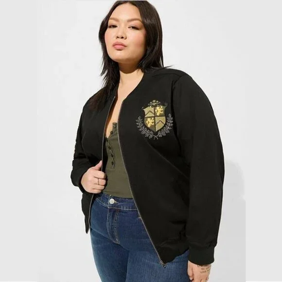 Torrid - Stretch Twill Bomber Jacket in Deep Black​​​​ - Picture 12 of 16